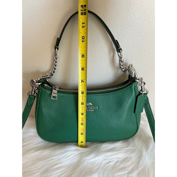 Coach Teri Shoulder Bag Leather Silver/Green - Picture 9 of 9